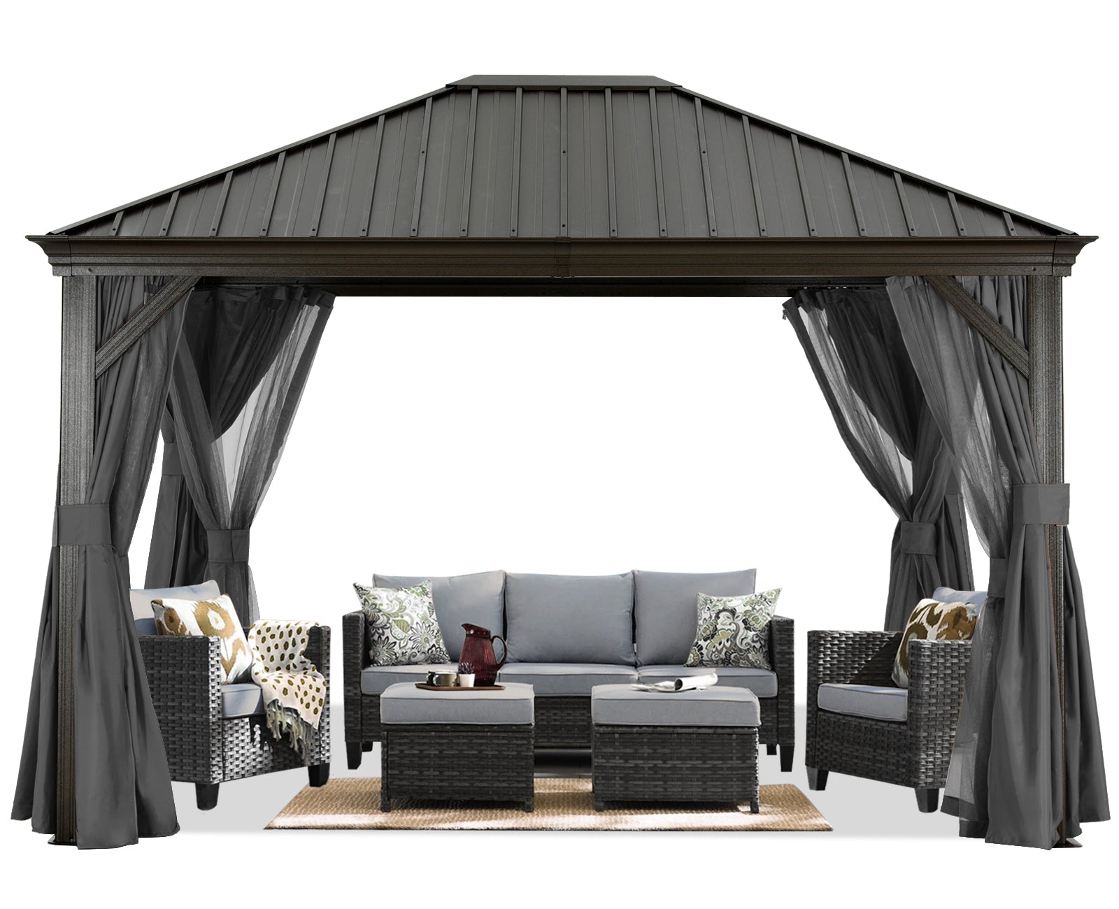 Hardtop Gazebo - Outdoor Permanent Gazebo with Netting