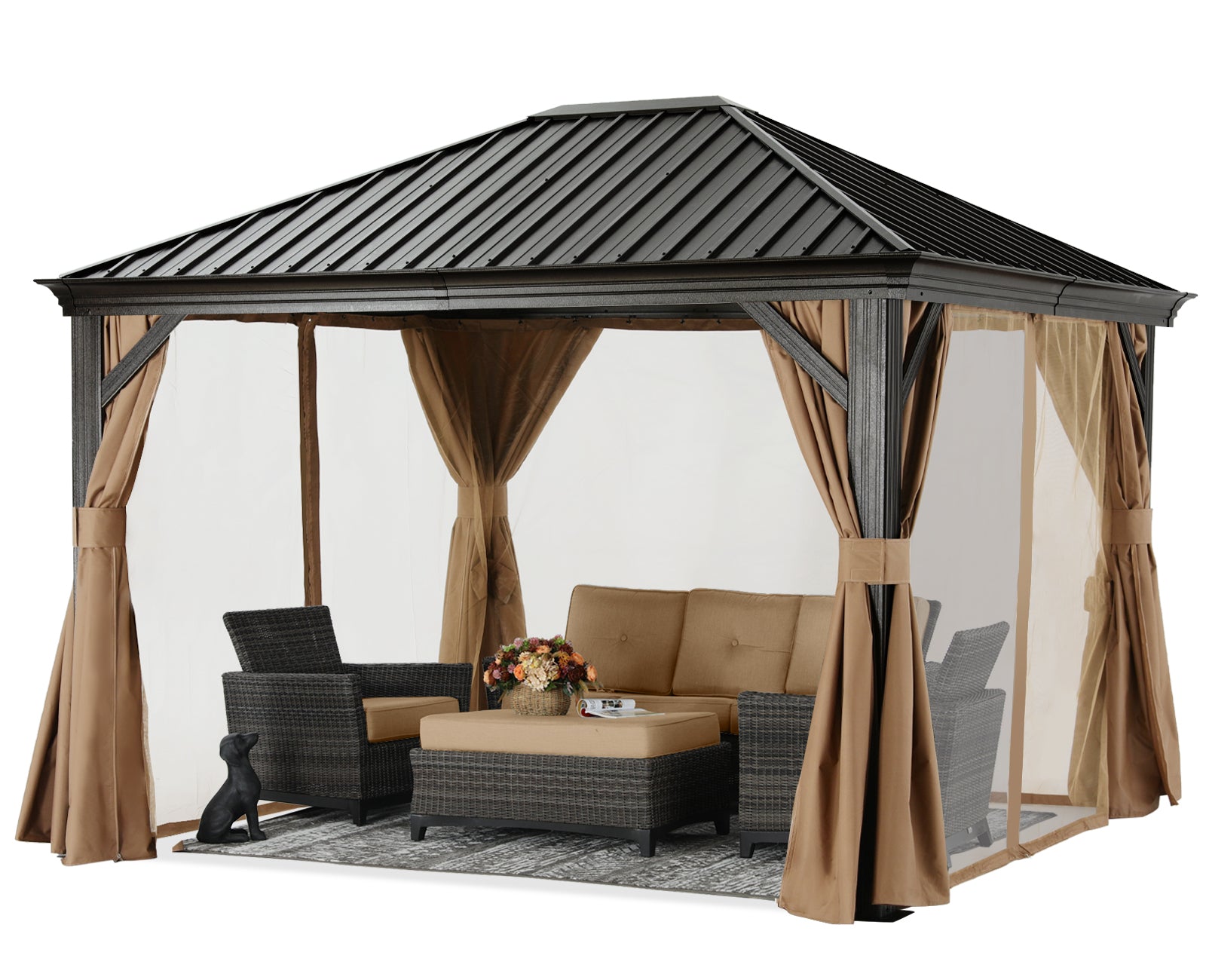 Hardtop Gazebo - Outdoor Permanent Gazebo with Netting