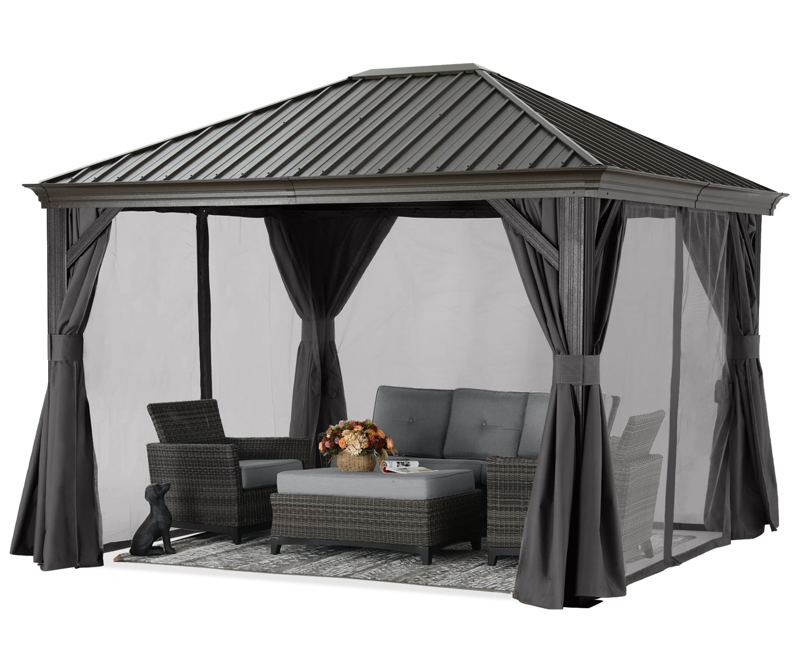 Hardtop Gazebo - Outdoor Permanent Gazebo with Netting