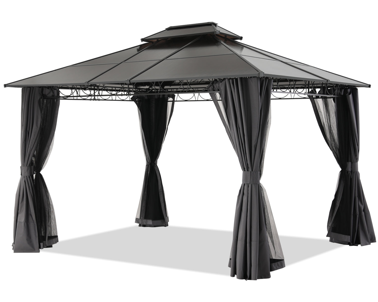 10x10/10x12 Steel Double Roof Hardtop Gazebo with Privacy Curtains and Netting
