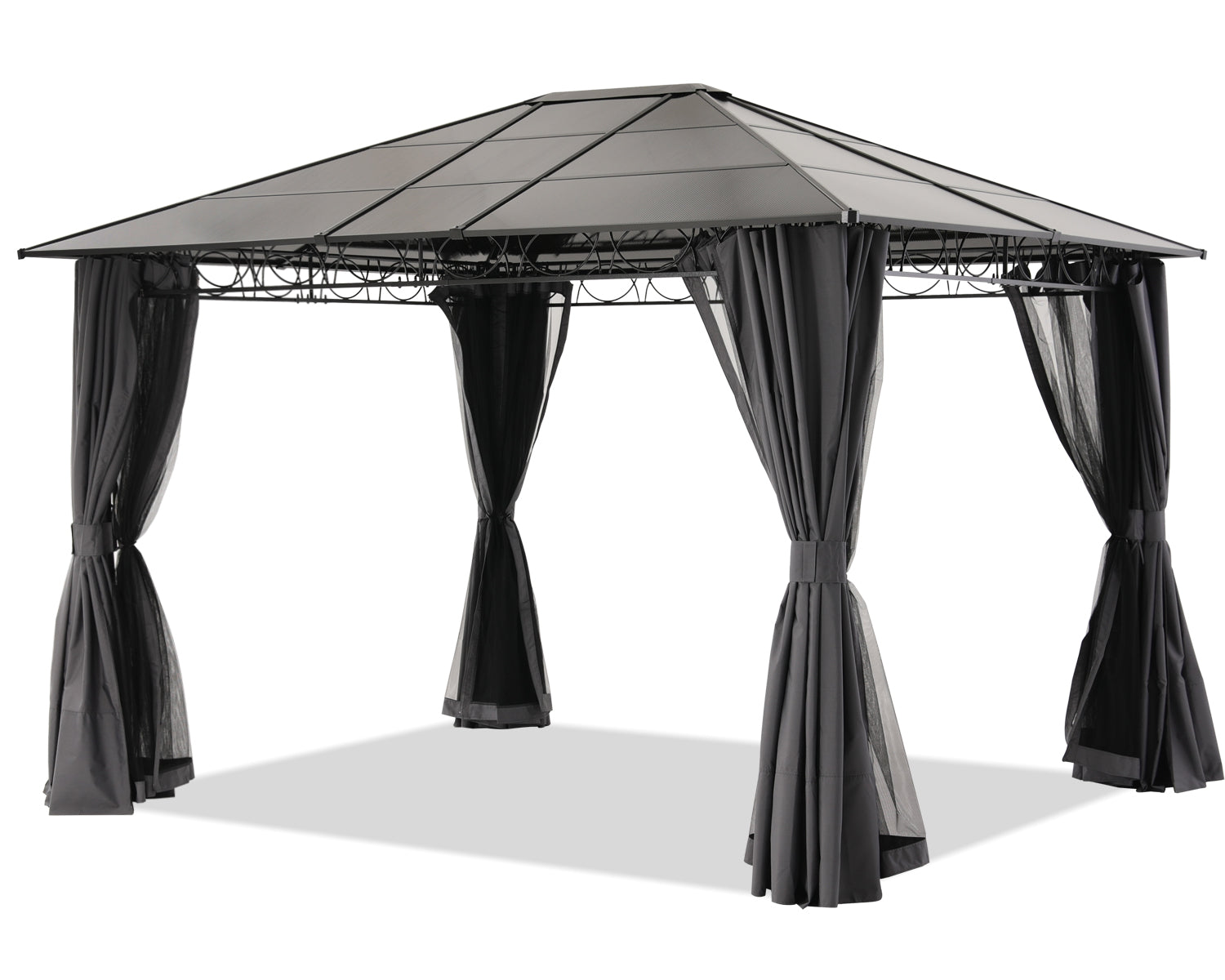 10x10/10x12 Steel Roof Hardtop Gazebo with Privacy Curtains and Netting