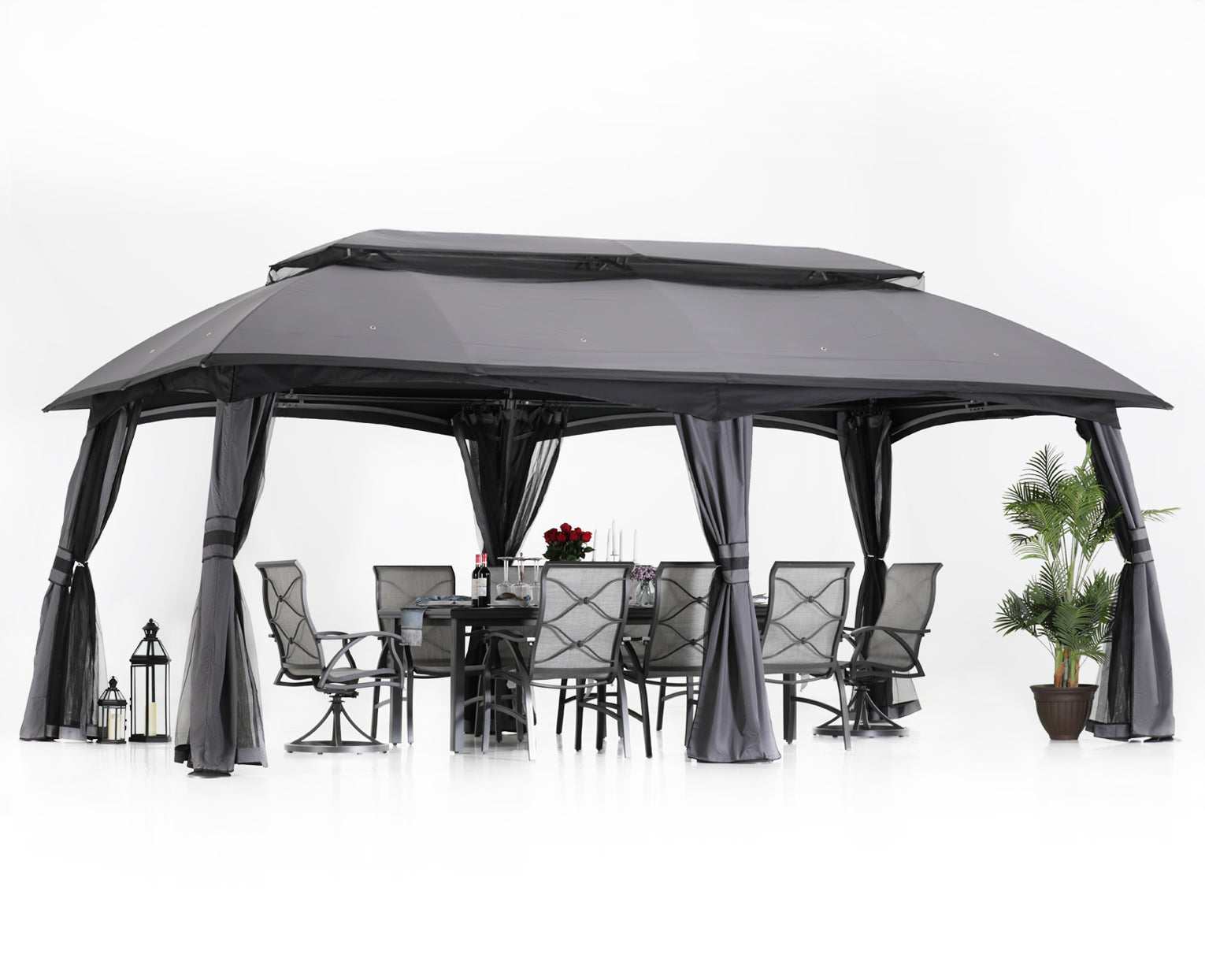 10x20 Outdoor Gazebo with Netting Wall and Pole Coverings