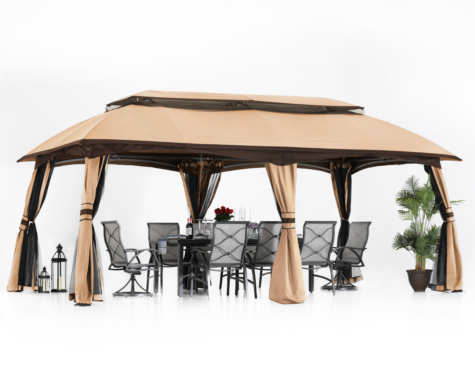 10x20 Outdoor Gazebo with Netting Wall and Pole Coverings