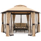 10x10/13x13 Outdoor Hexagonal Gazebo with Netting and Privacy Curtains