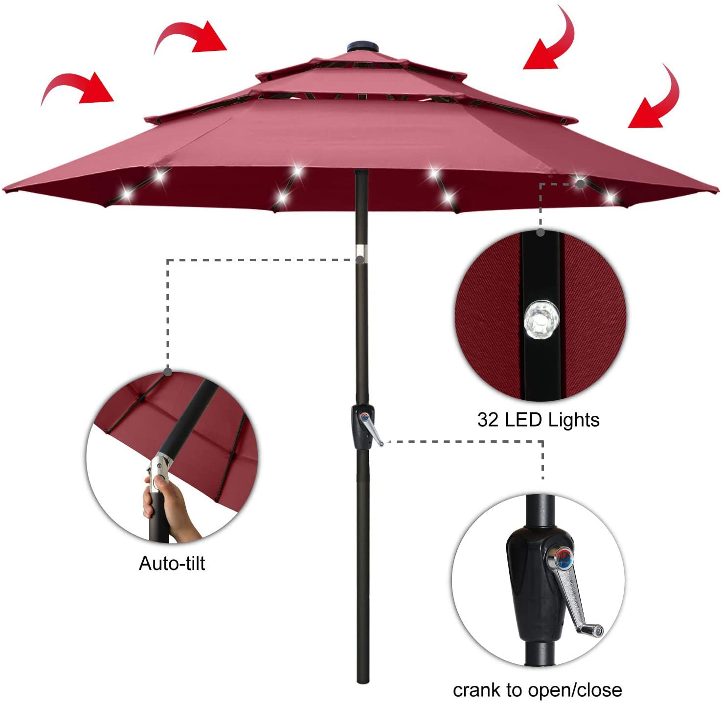 Solar 3 Tiers Patio Umbrella Outdoor with LED