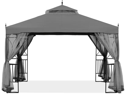 10X10/10X12 Gazebo Canopy with Netting and Corner Frame Screen Wall