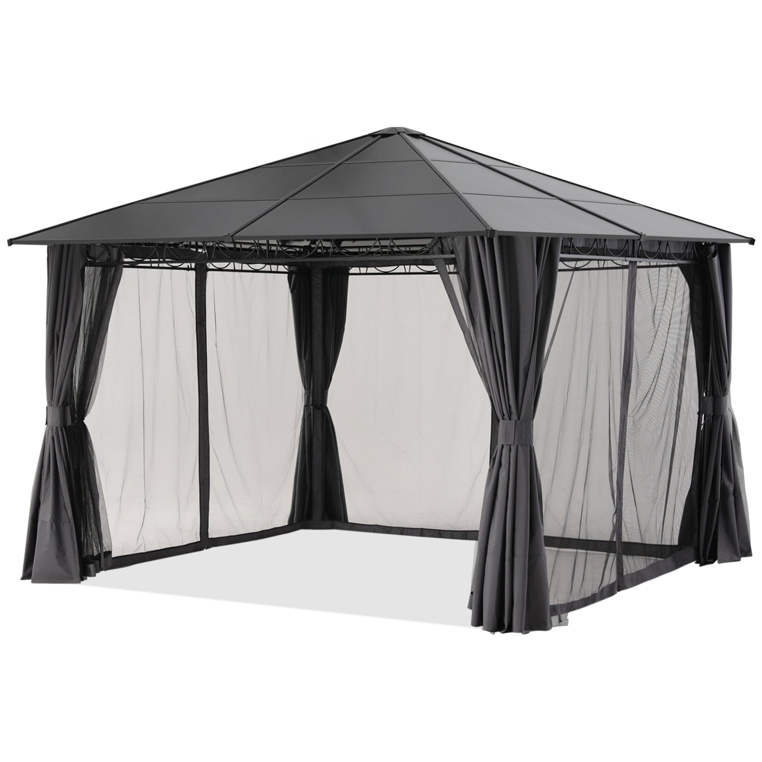 10x10/10x12 Steel Roof Hardtop Gazebo with Privacy Curtains and Netting