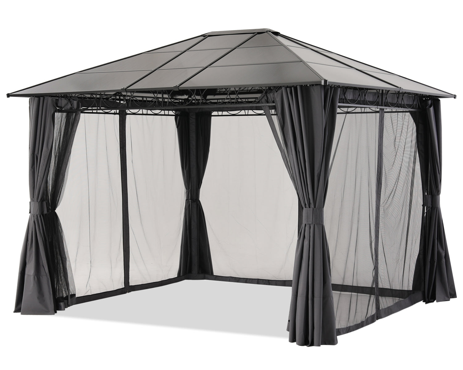 10x10/10x12 Steel Roof Hardtop Gazebo with Privacy Curtains and Netting