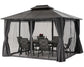 10x10/10x12 Steel Double Roof Hardtop Gazebo with Privacy Curtains and Netting