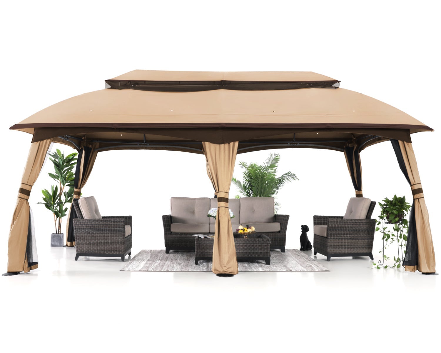 10x20 Outdoor Gazebo with Netting Wall and Pole Coverings