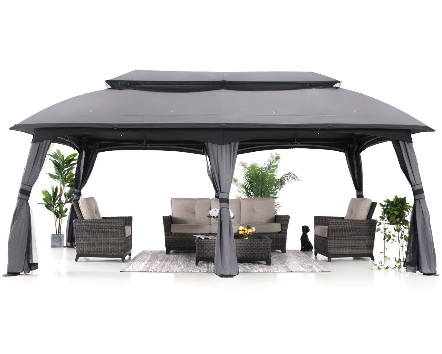 10x20 Outdoor Gazebo with Netting Wall and Pole Coverings