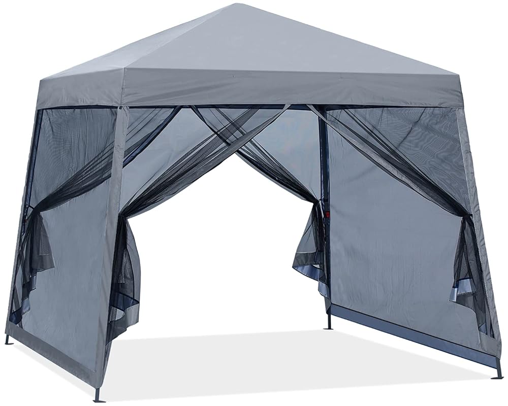 Outdoor Slant Canopy Tent with Mesh Wall – 10x10, 12x12