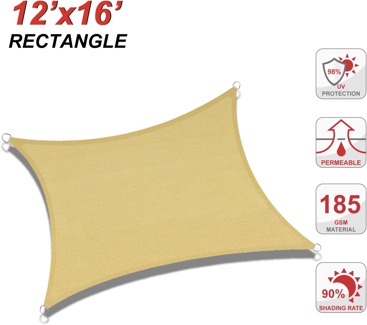 UV Block Sun Shade Sail for Patio, Deck, Backyard(Rectangle)