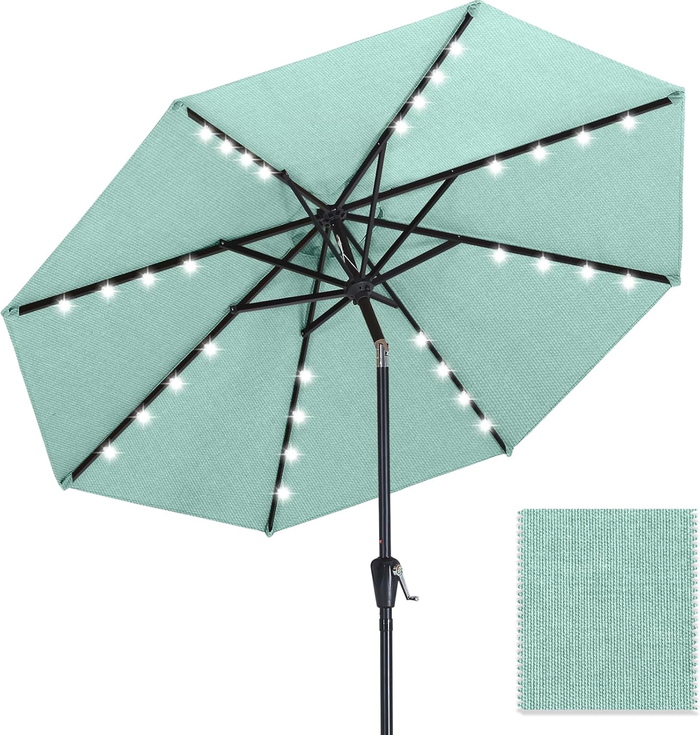 ABCCANOPY OLEFIN 5-Year No Fading Patio Umbrella with Solar Lights 9FT 8Ribs