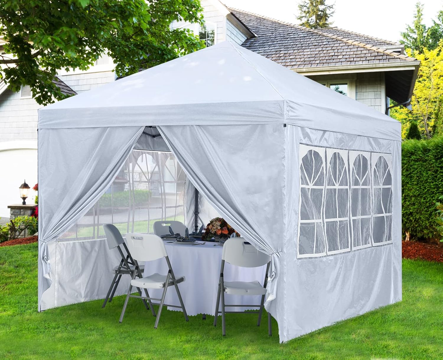 10x10 Pop Up Canopy Tent Instant Shelter with Sidewalls Church Window