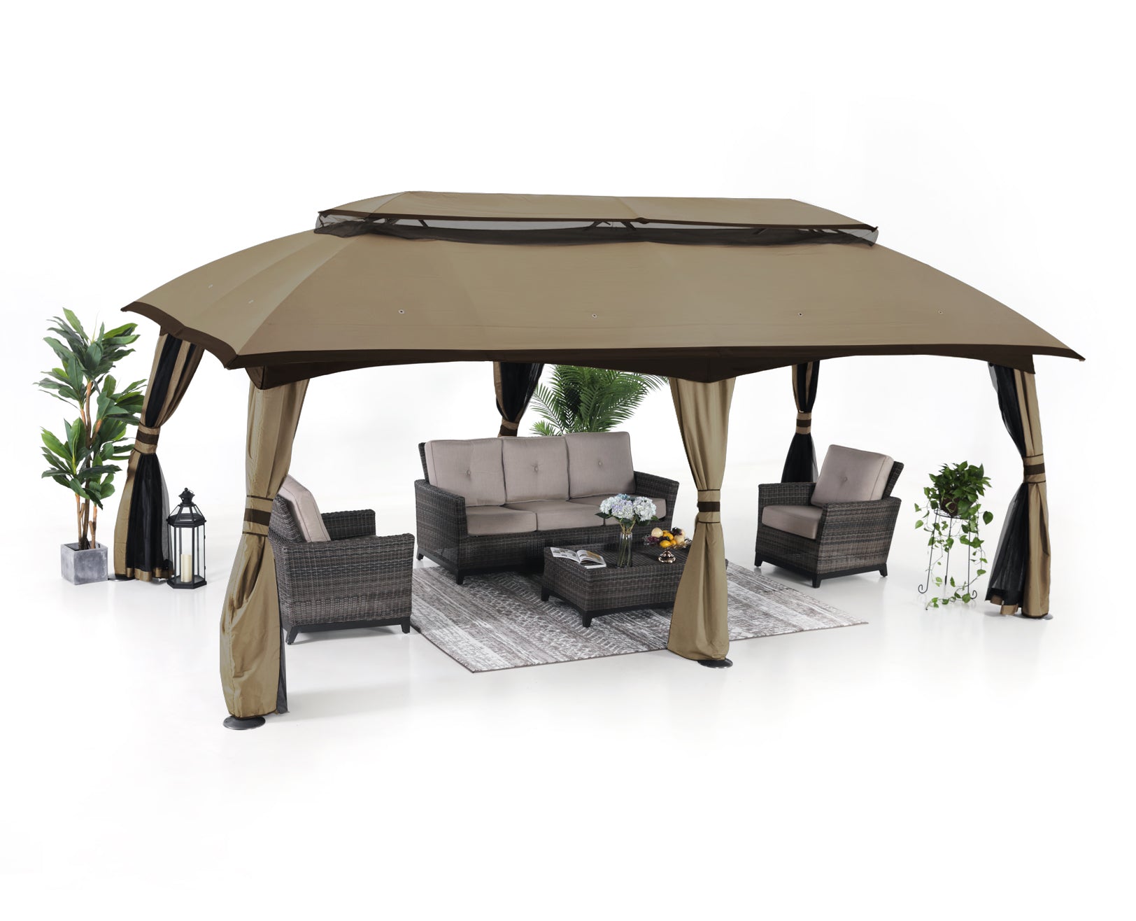10x20 Outdoor Gazebo with Netting Wall and Pole Coverings