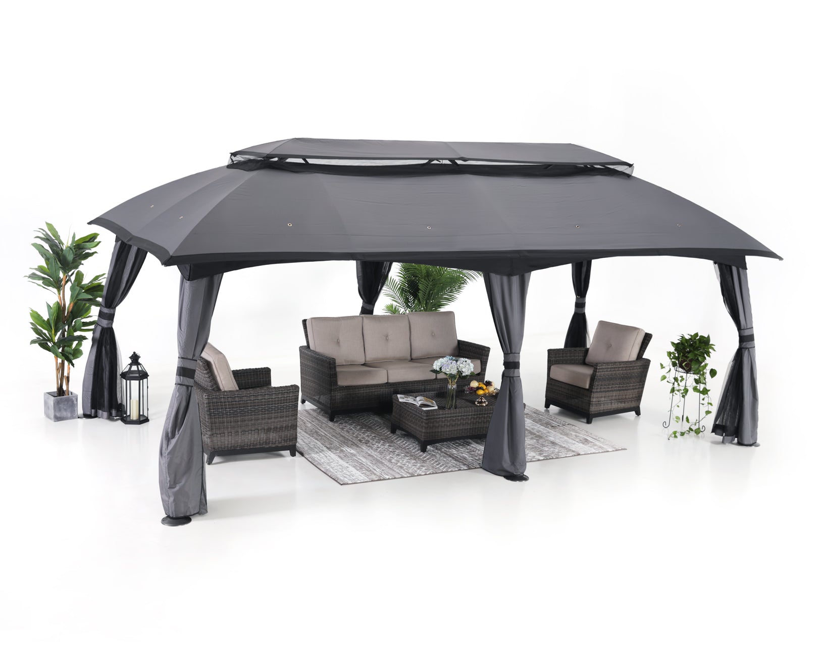 10x20 Outdoor Gazebo with Netting Wall and Pole Coverings