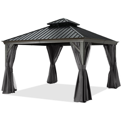 Hardtop Gazebo - Outdoor permanent double top gazebo and Netting