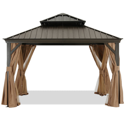 Hardtop Gazebo - Outdoor permanent double top gazebo and Netting