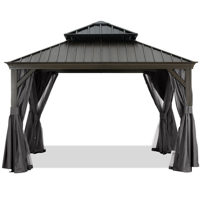 Hardtop Gazebo - Outdoor permanent double top gazebo and Netting