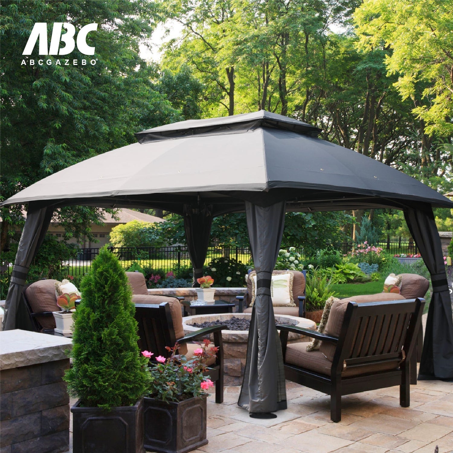 10x13 Patio Gazebo, Double Soft-top Garden Gazebos with Mosquito Netting