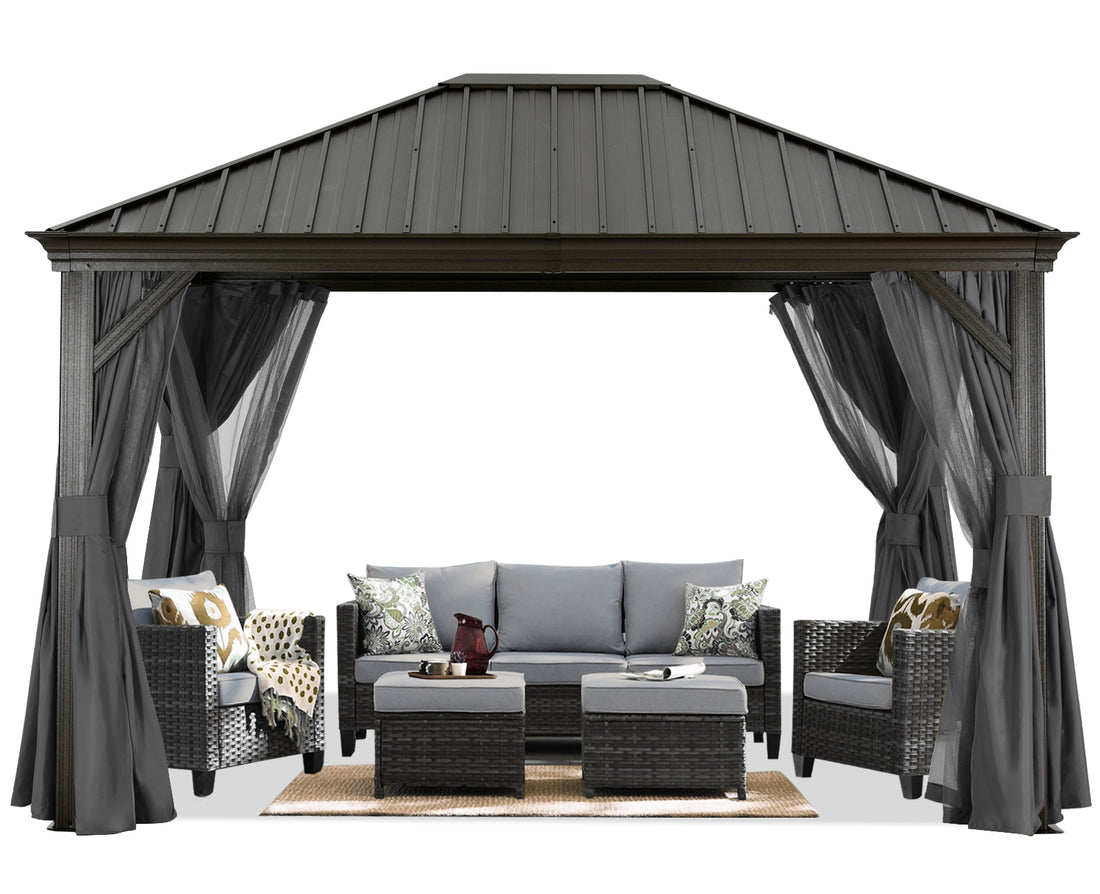 Hardtop Gazebo - Outdoor Permanent Gazebo with Netting