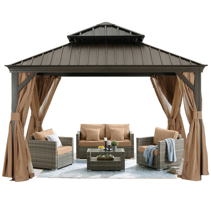 Hardtop Gazebo - Outdoor permanent double top gazebo and Netting