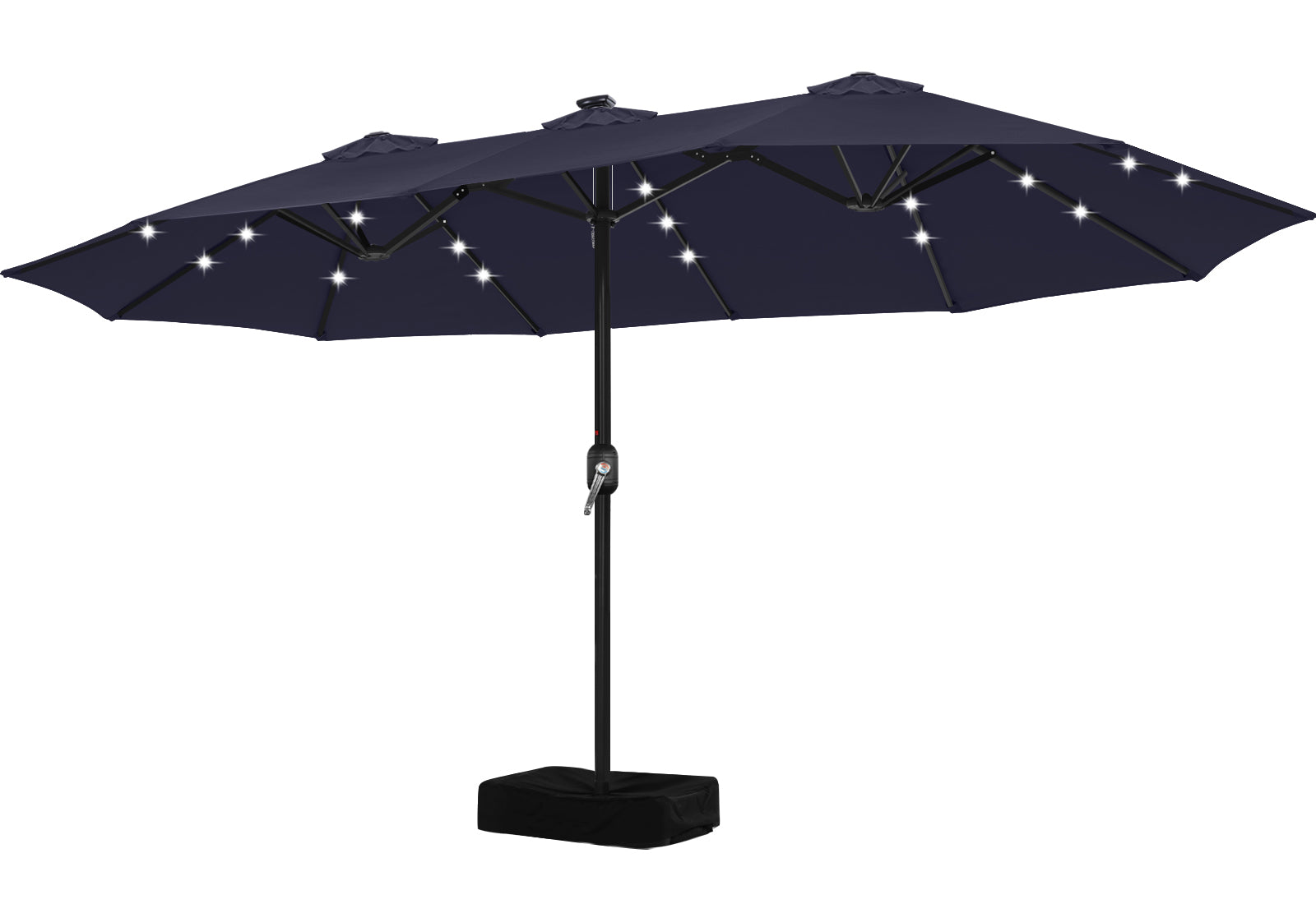 15FT Patio Umbrella with Solar Lights Double-Sided Large Umbrella Outdoor Market Rectangle Umbrellas Navy Blue