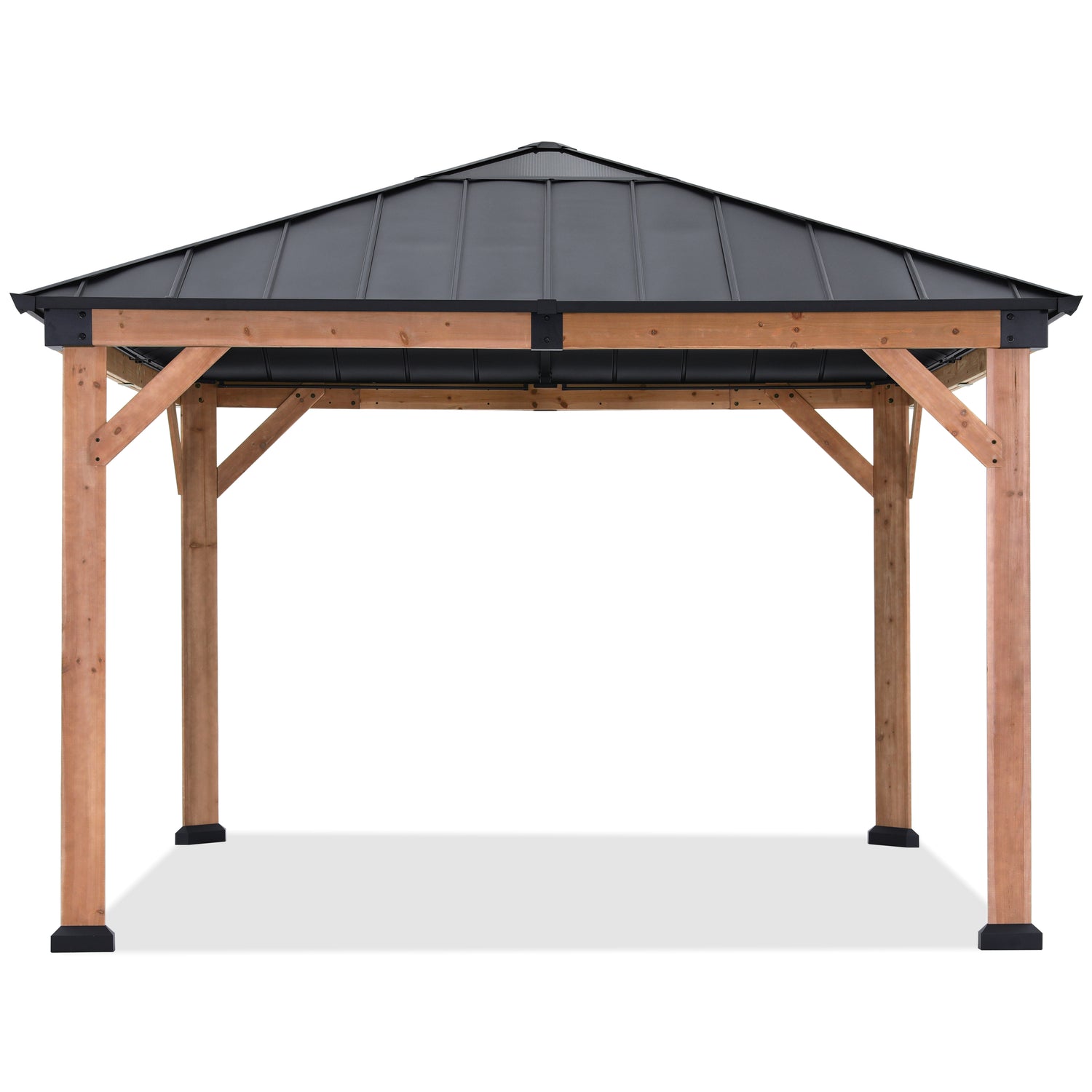 Outdoor 11x11/11x13 Wooden Gazebo with Hardtop Metal Roof