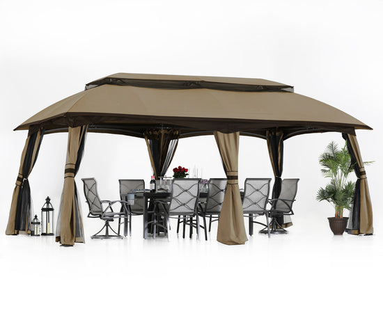 10x20 Outdoor Gazebo with Netting Wall and Pole Coverings