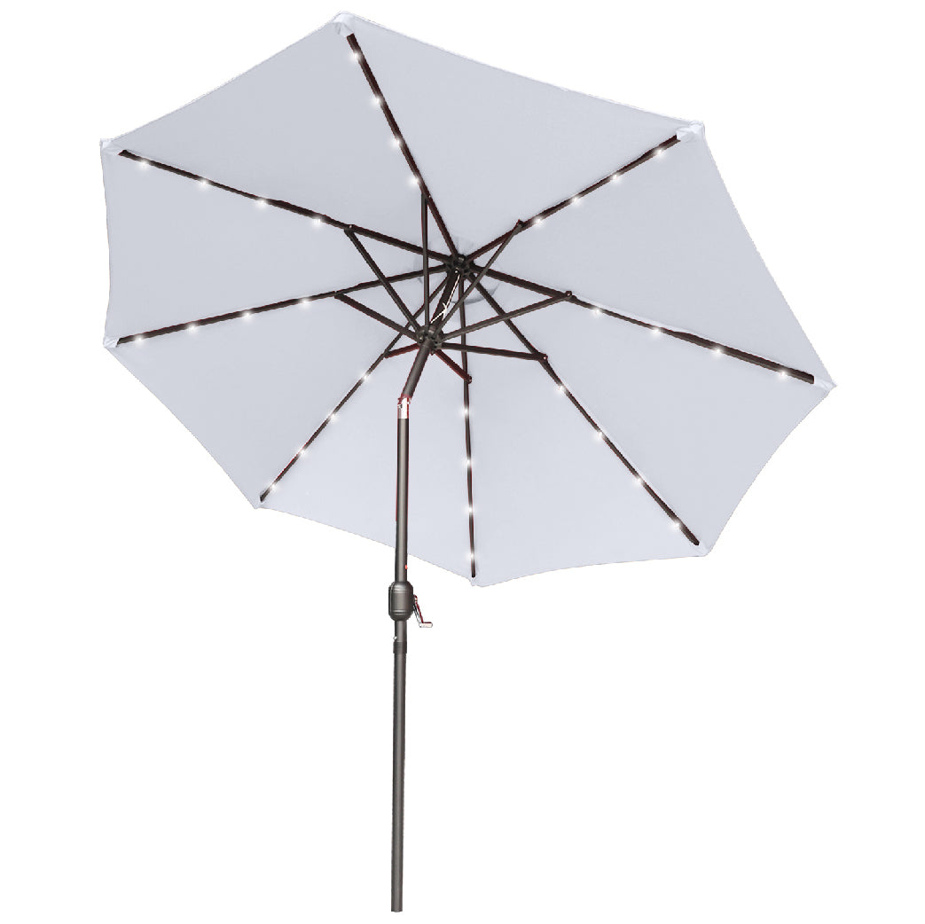 gray patio umbrella with solar lights ABCCANOPY Durable Solar Led Patio Umbrellas with 32LED Lights 9FT Red