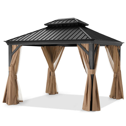Hardtop Gazebo - Outdoor permanent double top gazebo and Netting