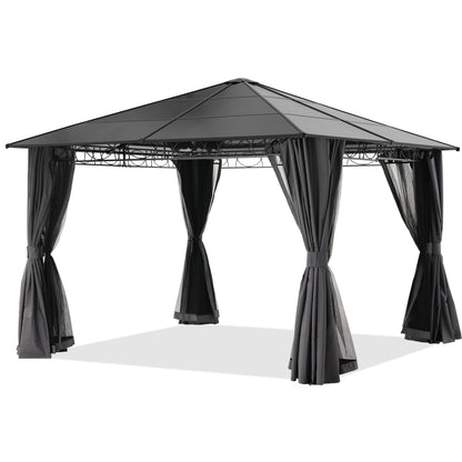 10x10/10x12 Steel Roof Hardtop Gazebo with Privacy Curtains and Netting