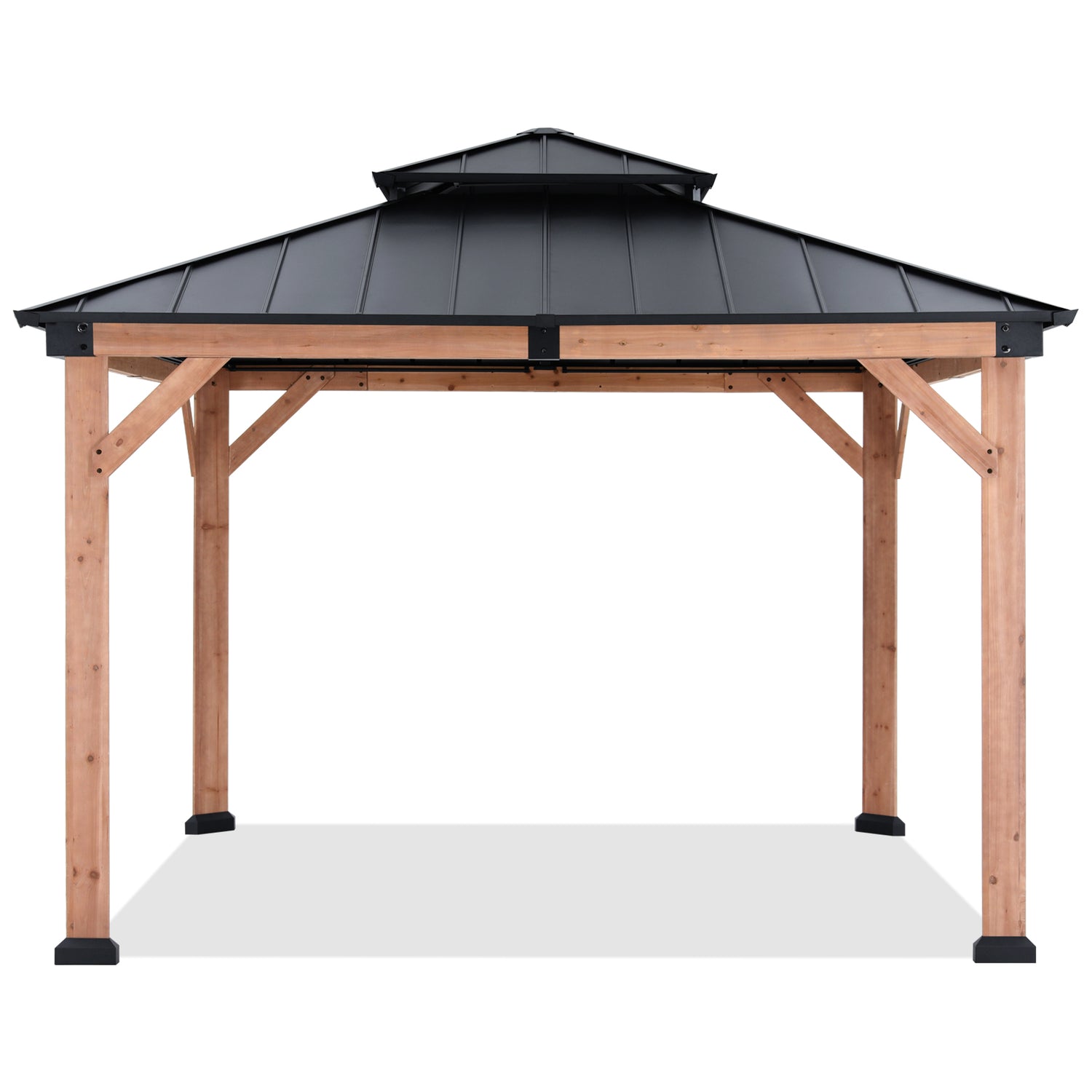 Outdoor 11x11/11x13 Wooden Gazebo with Hardtop Metal Roof