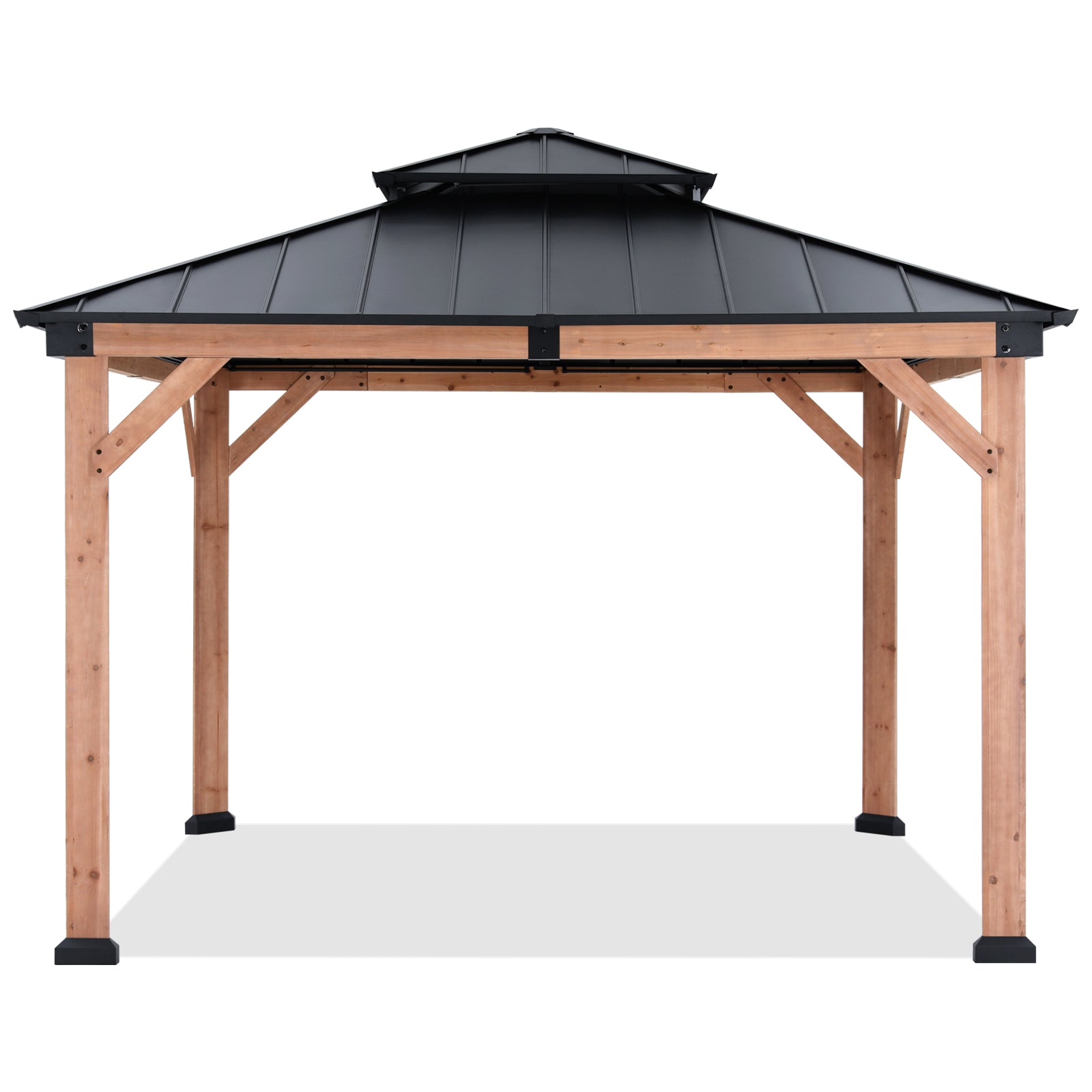 Outdoor 11x11/11x13 Wooden Gazebo with Hardtop Metal Roof