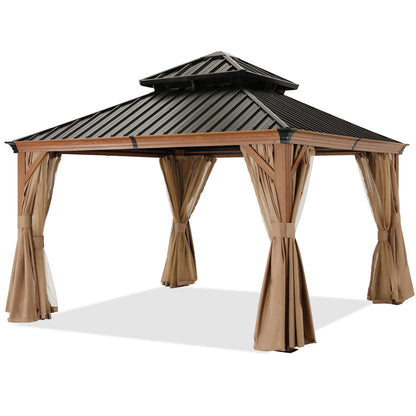 Hardtop Gazebo - Outdoor permanent double top gazebo and Netting
