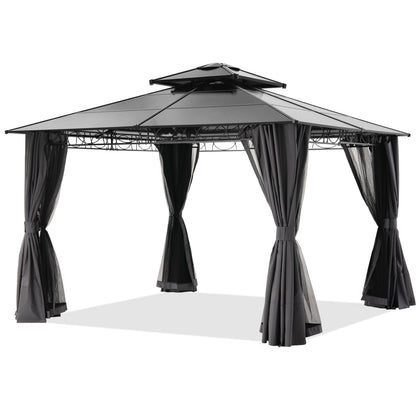 10x10/10x12 Steel Double Roof Hardtop Gazebo with Privacy Curtains and Netting