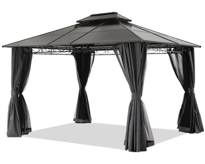 10x10/10x12 Steel Double Roof Hardtop Gazebo with Privacy Curtains and Netting