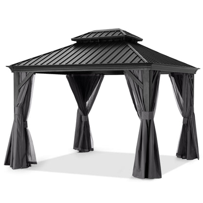 Hardtop Gazebo - Outdoor permanent double top gazebo and Netting