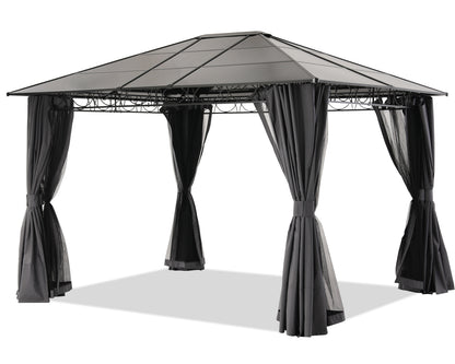 10x10/10x12 Steel Roof Hardtop Gazebo with Privacy Curtains and Netting