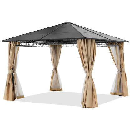 10x10/10x12 Steel Roof Hardtop Gazebo with Privacy Curtains and Netting