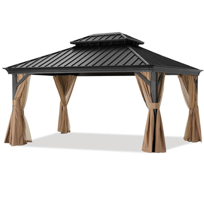 Hardtop Gazebo - Outdoor permanent double top gazebo and Netting
