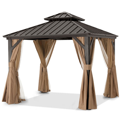 Hardtop Gazebo - Outdoor permanent double top gazebo and Netting