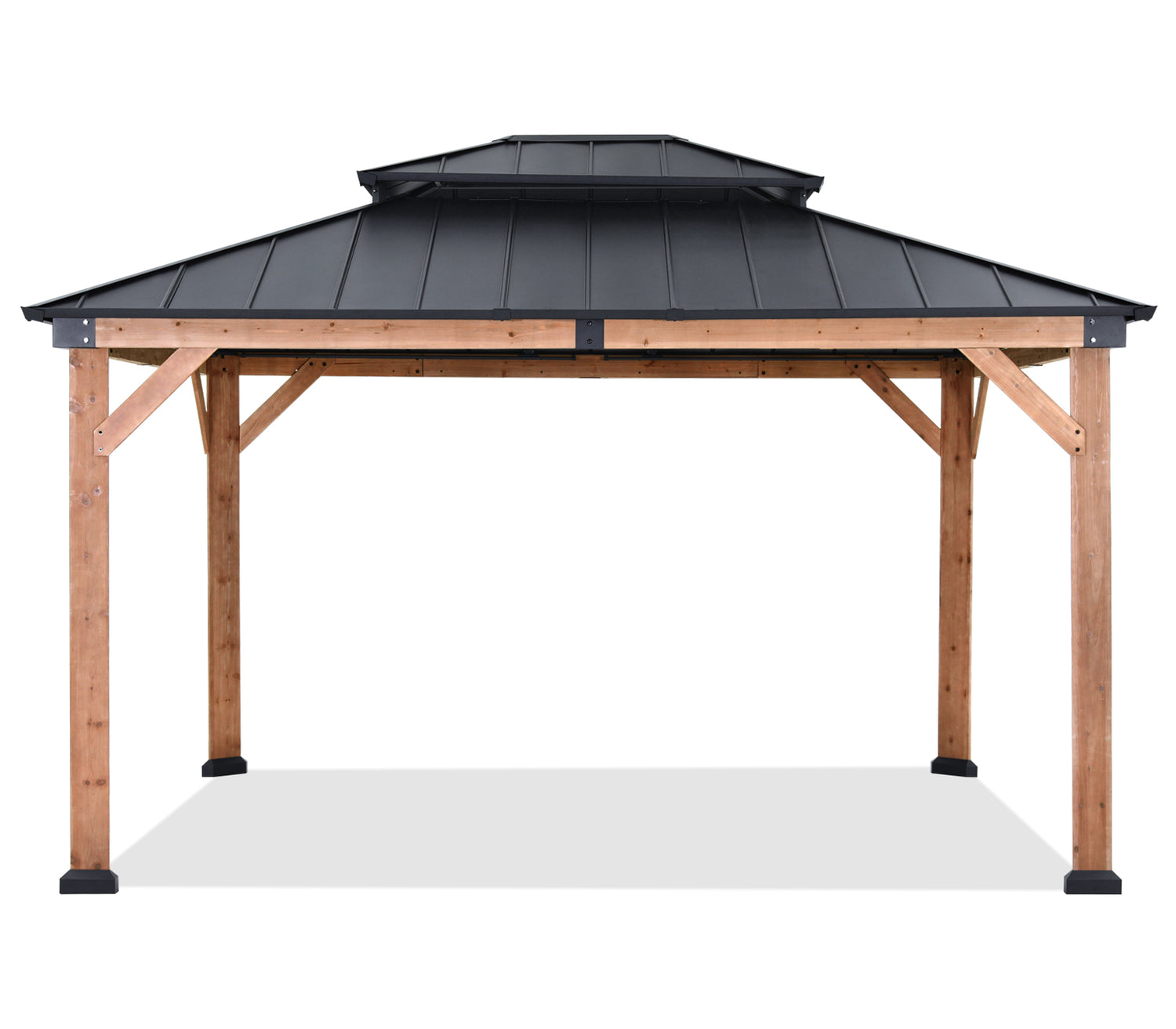 Outdoor 11x11/11x13 Wooden Gazebo with Hardtop Metal Roof