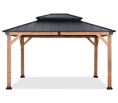 Outdoor 11x11/11x13 Wooden Gazebo with Hardtop Metal Roof