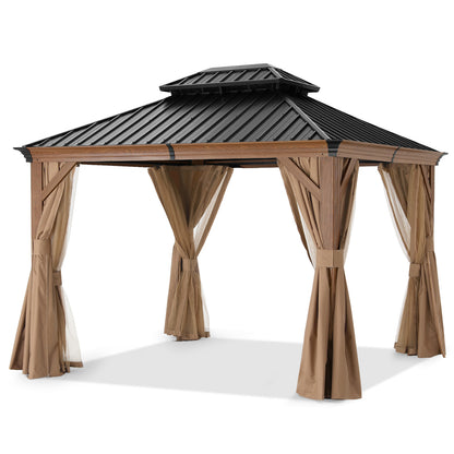 Hardtop Gazebo - Outdoor permanent double top gazebo and Netting