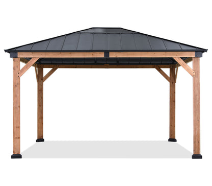 Outdoor 11x11/11x13 Wooden Gazebo with Hardtop Metal Roof