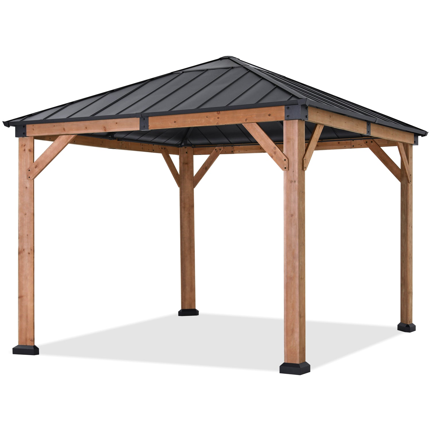 Outdoor 11x11/11x13 Wooden Gazebo with Hardtop Metal Roof