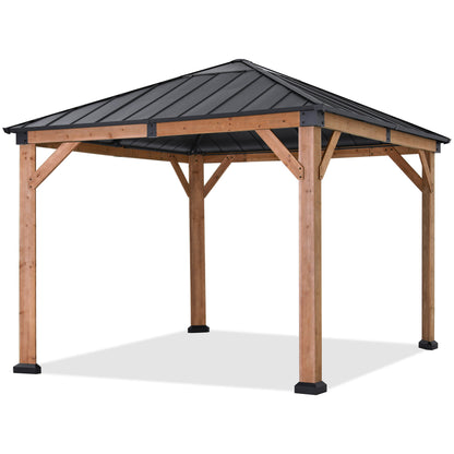 Outdoor 11x11/11x13 Wooden Gazebo with Hardtop Metal Roof