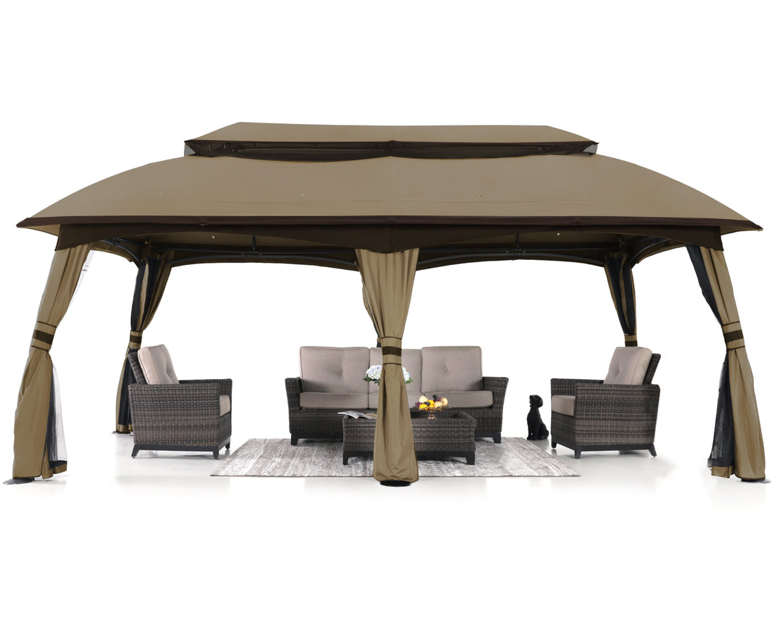 10x20 Outdoor Gazebo with Netting Wall and Pole Coverings